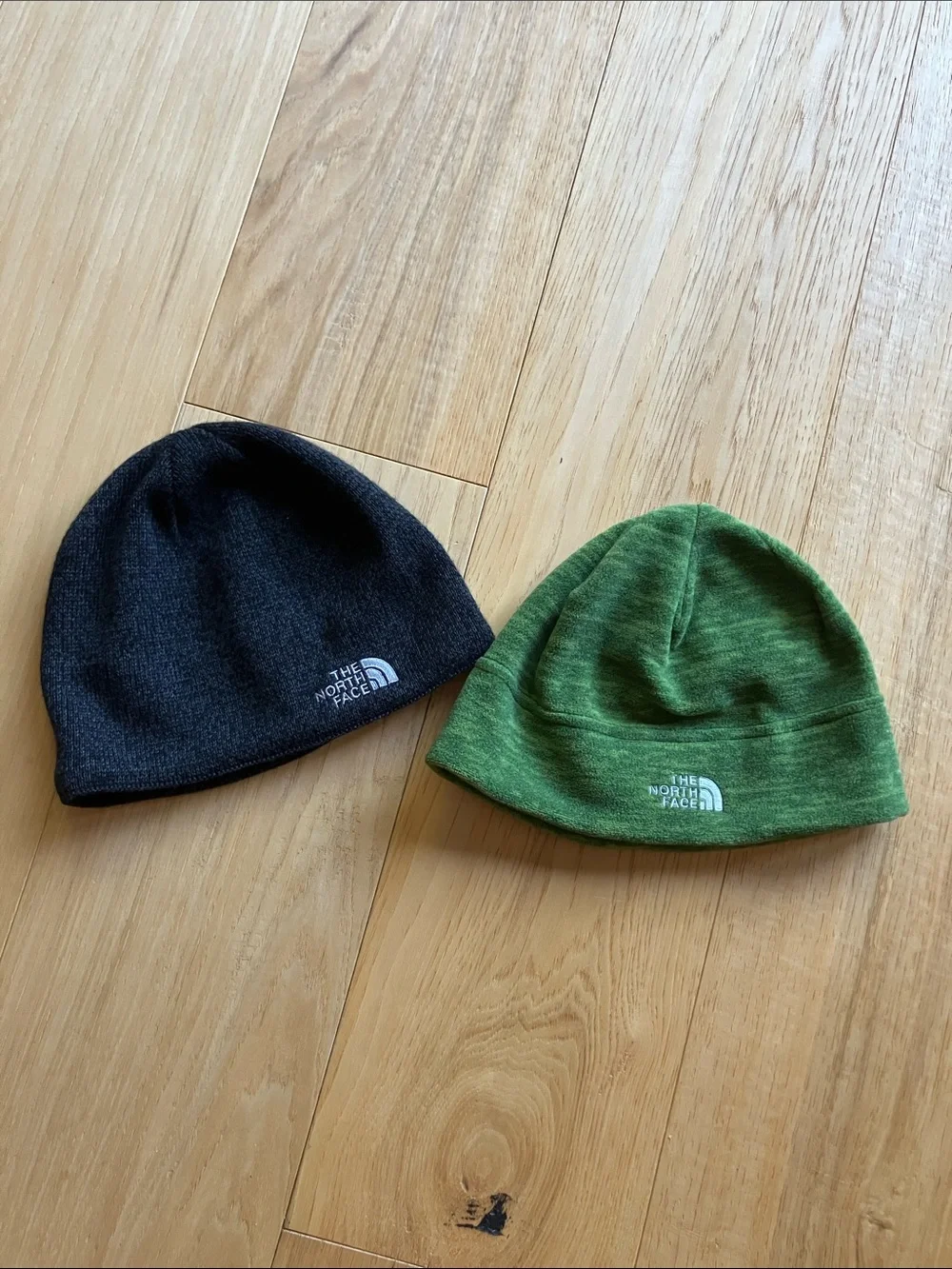 The North Face Beanies in Charcoal and Green